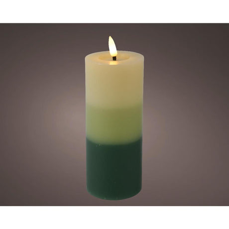 Lumineo led kaars met kleurverloop voor binnen met vlameffect en timer dia7x15cm groen werkt op 2xaaa batterijen (excl)<br> <br> <br>