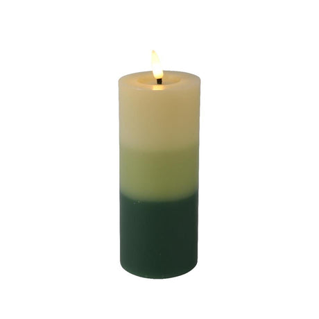 Lumineo led kaars met kleurverloop voor binnen met vlameffect en timer dia7x15cm groen werkt op 2xaaa batterijen (excl)<br> <br> <br>