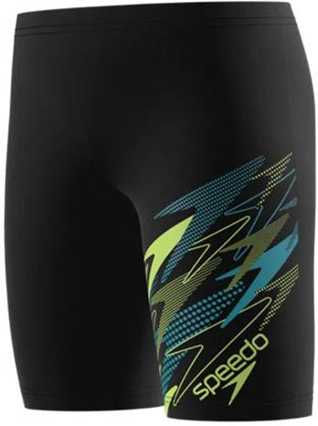 Speedo medley logo jammer jongens - lange zwembroek jongens met v-cut-voering - zwemshort jongens met trekkoord - sportzwembroek kids met vormvaste pasvorm - zwart groen - 128