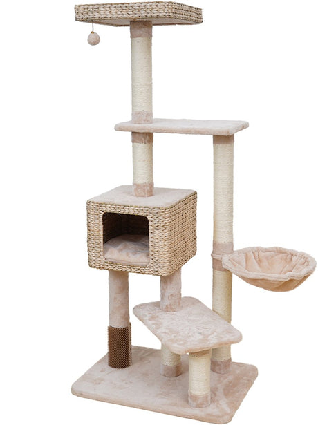 Ebi barbados krabpaal - kattenboom met sisal en pluche - 69x49x156cm - beige