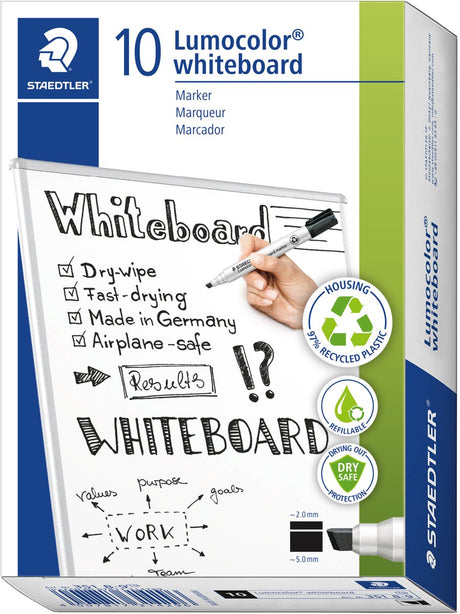 Staedtler lumocolor whiteboard marker met beitelpunt - zwart - doos met 10 stuks