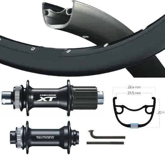 Shimano XT Alivio Wielset 28 29 pouces Cass 8-11 Vitesse à Axxle Black