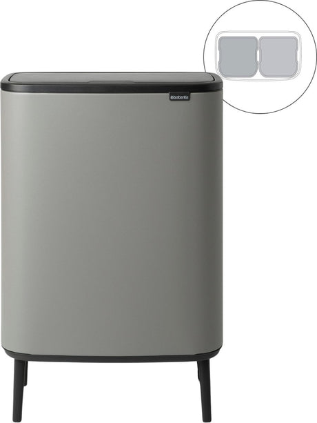 Brabantia bo touch bin hi prullenbak - 2 x 30 liter - afvalscheiding - mineral concrete grey