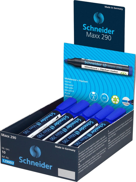 Schneider schrijfwaren schneider whiteboardmarker - maxx 290 - ronde punt - blauw - 10 stuks - voor whiteboard en flipover - s-129003-10