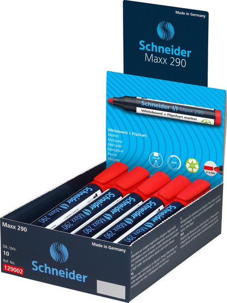 Schneider schrijfwaren schneider whiteboardmarker - maxx 290 - ronde punt - rood - 10 stuks - voor whiteboard en flipover - s-129002-10