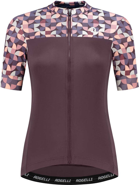 Rogelli essential graphic fietsshirt - korte mouwen - dames - burgundy - maat m