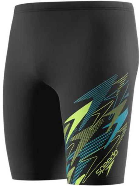 Speedo medley logo jammer heren - lange zwemshort heren met vormvaste pasvorm - zwembroek heren met ondersteunende voering - sportzwembroek heren met trekkoord - zwart groen - xs