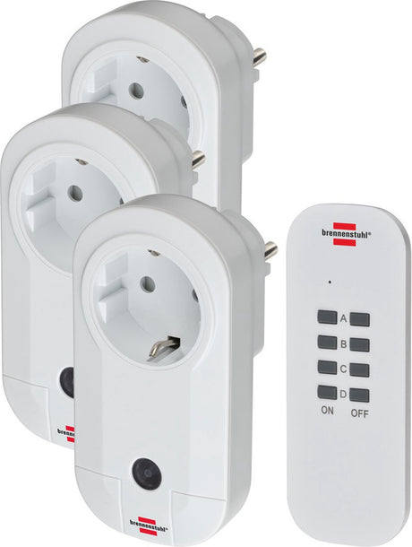 Brennenstuhl rc ce1 3001, set van 3 draadloze stopcontacten (met handzender en verhoogde aanraakbescherming) wit