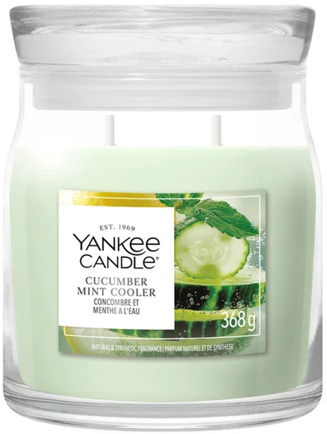 Yankee candle - cucumber mint cooler medium geurkaars - 50 branduren - 2 lonten