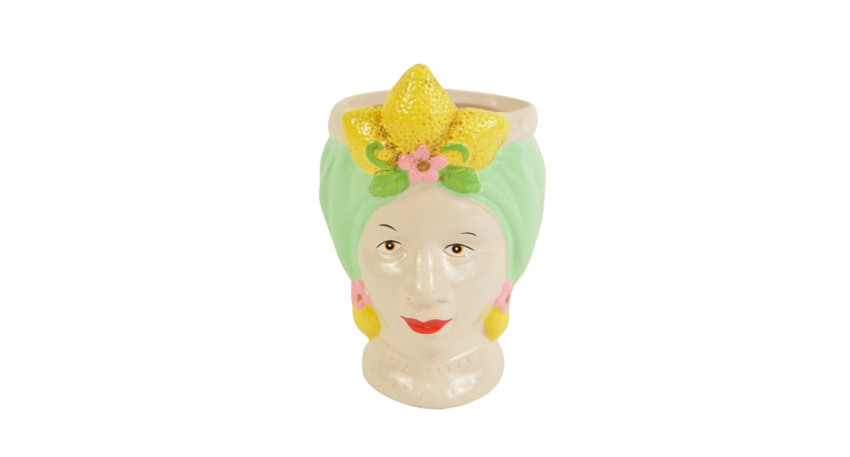 Woman head pot ceramic d8x12h green