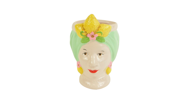 Woman head pot ceramic d8x12h green