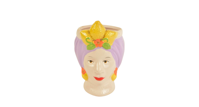 Woman head pot ceramic d8x12h purple