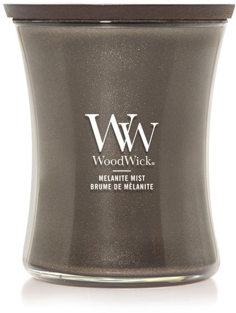 Woodwick hourglass medium geurkaars - melanite mist - antraciet - 60 branduren