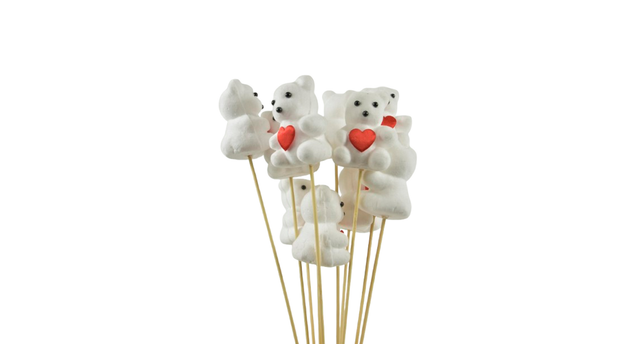 Pak á 10 flock beer foam wit met hart rood op 50cm stok