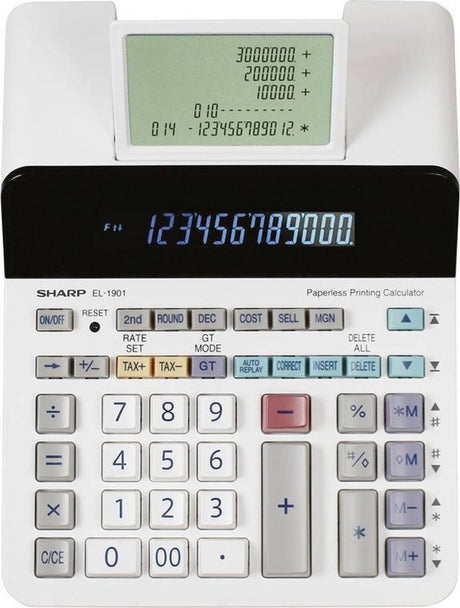 Sharp rekenmachine - wit - 12 digit - opladen met adapter