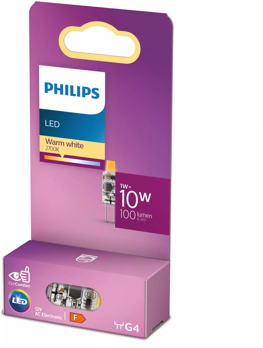 Philips led energiezuinige capsule transparant - 10 w - g4 - warmwit licht - bespaar op energiekosten