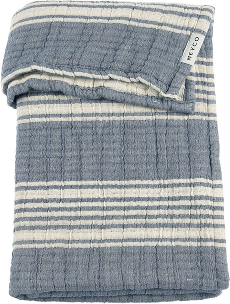 Meyco baby stripe jacquard wiegdeken - pre-washed hydrofiel - indigo - 75x100cm - 1.5 tog