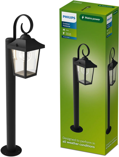 Philips led philips buzzard sokkellamp - buitenverlichting - e27-fitting - weerbestendig: ip44 - zwart - hoogwaardig aluminium en glas - klassiek ontwerp