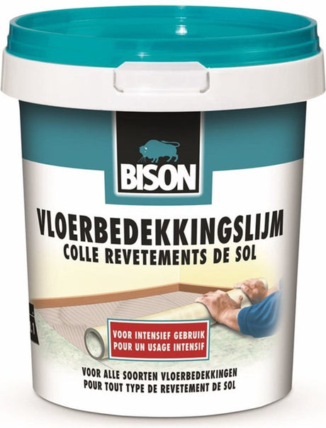 Bison vloerbedekkingslijm emmer 4 kg, kant klare lijm, permanent verlijmen, vloerbedekking, tapijttegels, vloerverwarming geschikt, makkelijk in gebruik