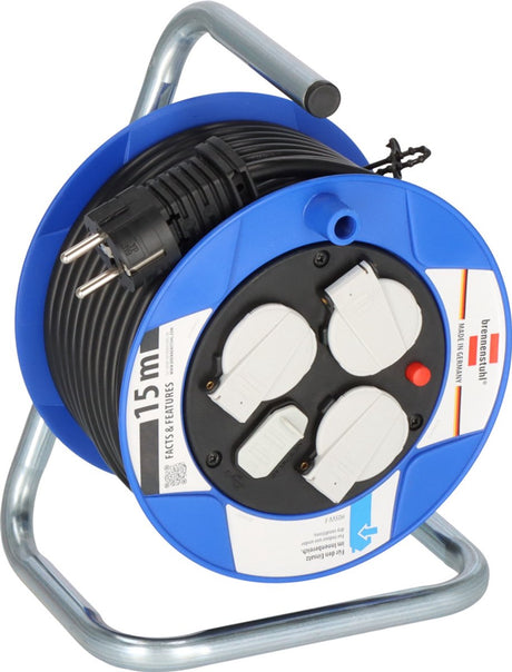 Brennenstuhl garant compacte kabelhaspel 3-voudig met usb voor gebruik binnenshuis (indoor kabelhaspel met usb-oplaadfunctie en 15 m kabel, made in germany) blauw