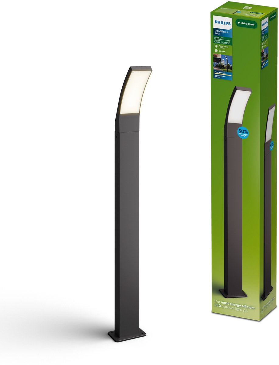 Philips led philips splay tuinpaal - buitenverlichting - weerbestendig: ip44 - powershield coating - warmwit licht: 2700k - hoogwaardig aluminium - antraciet