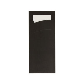 Bestekzakje pochette zwart met wit servet (600 stuks)