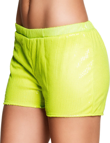Boland - hotpants sequins neon geel (m) - volwassenen - danser danseres - 80's 90's - disco m