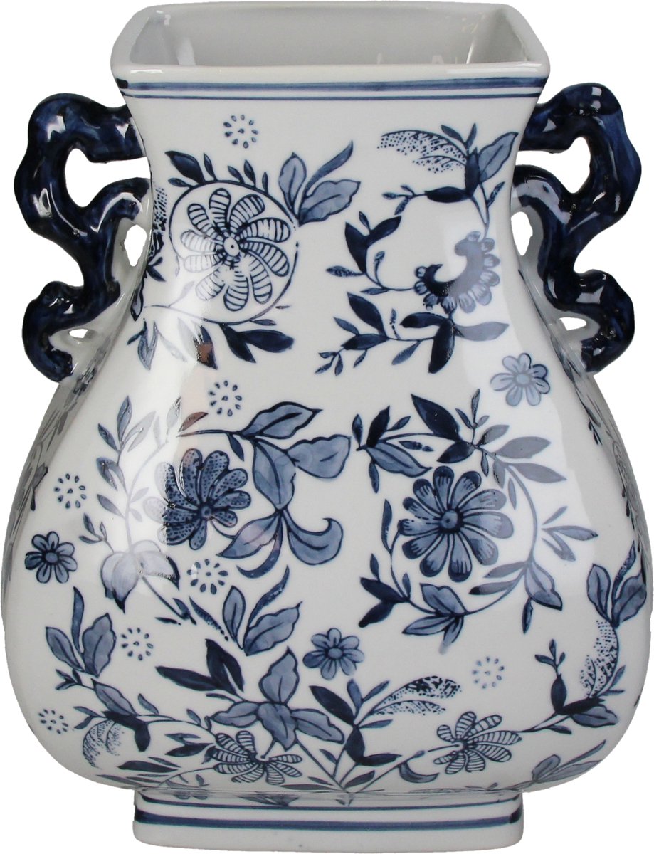 Hd collection vaas porselein blauw 24,5x21,5x30cm