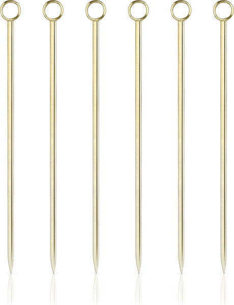 Viski cocktailprikkers - roestvrijstaal - goudkleur - 6 stuks