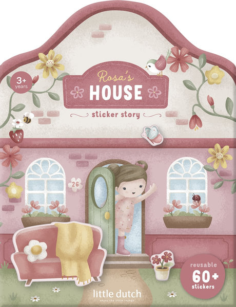 Little dutch herbruikbare stickers speel set - rosa friends - 3 stickervellen - met speelachtergrond - knutselen - speelgoed kinderen - voor meisjes- vanaf 3 jaar