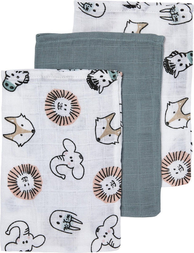 Meyco baby animal washandjes - 3-pack - hydrofiel - multicolour - 20x17cm