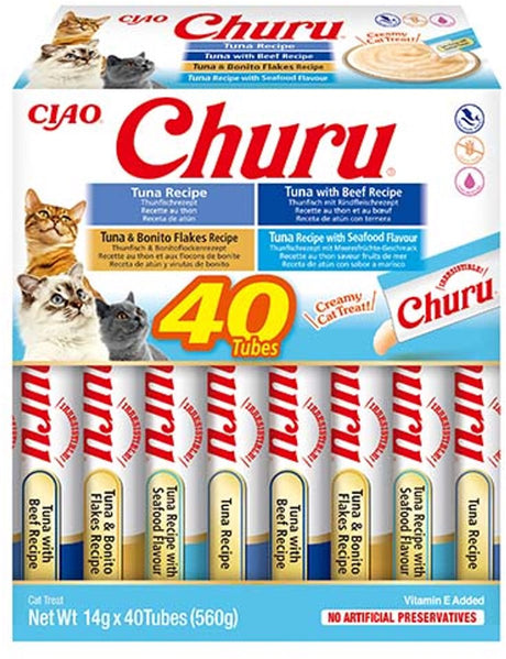 Inaba ciao churu creamy puree liquid kattensnack tonijn variëteiten 40x14g