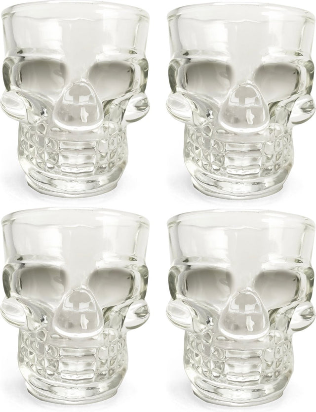 Kikkerland shotglas - set van 4 - 45ml - vaatwasmachinebestendig - in een schedel design