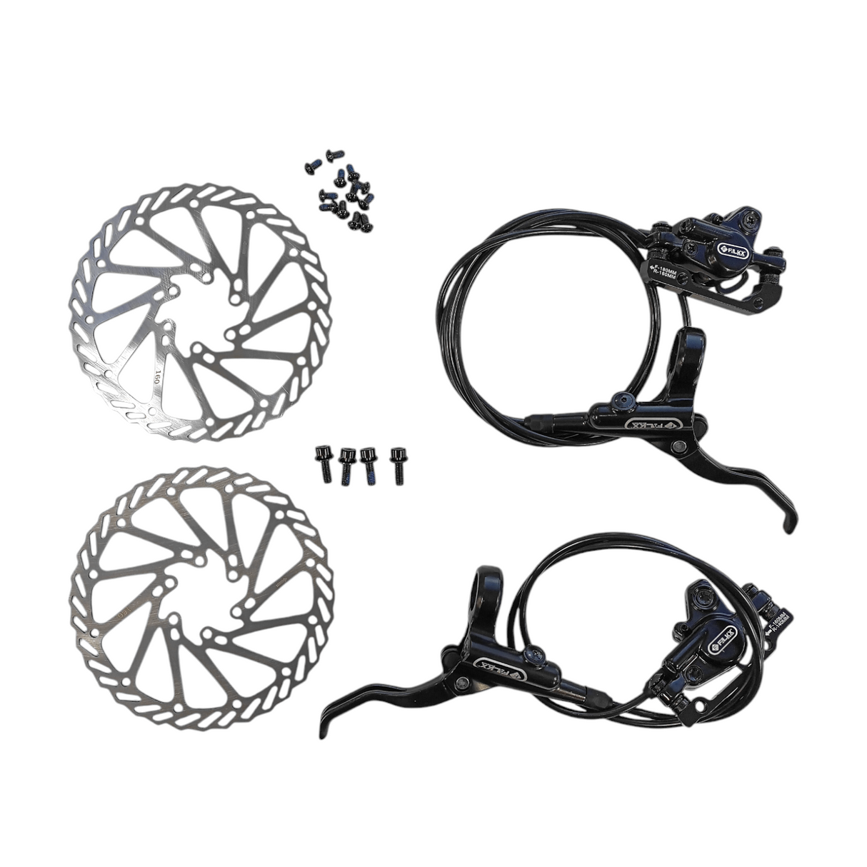 Falkx disc brake set, right 860mm and left 1500mm cable length.