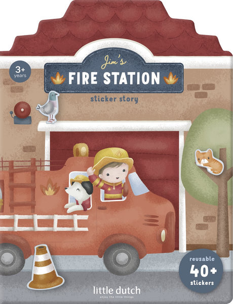 Little dutch herbruikbare sticker speelset jim friends - 3 vellen met mooie dikke stickers, compleet met speelachtergrond - niet permanente, verplaatsbaar en herbruikbaar - creatief speelgoed vanaf 3 jaar