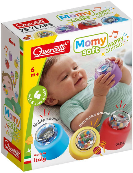 Quercetti zachte bouwblokken baby speelgoed met geluid 4-delig sensorisch.