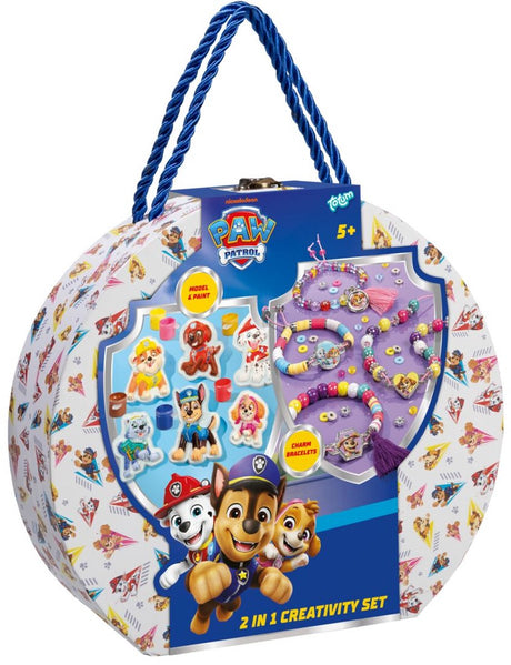 Totum paw patrol 2-in-1 knutselkoffer - 4 armbandjes maken - 300+ kralen - 6 gipsfiguren gieten en schilderen - speelgoed kinderen - knutselen - voor meisjes en jongens - vanaf 5 jaar -