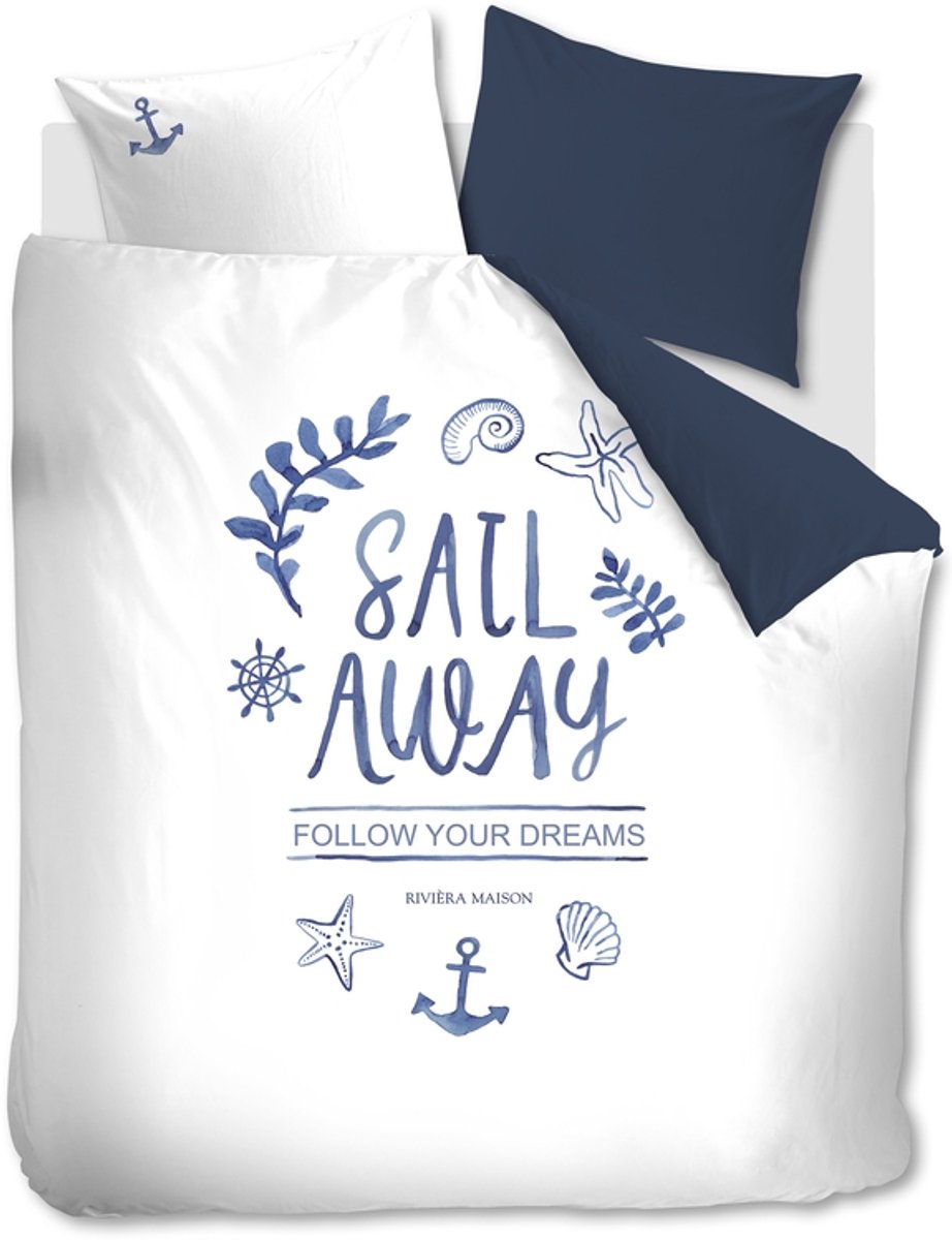 Riviera maison rivièra maison sail away dekbedovertrek - eenpersoons - 140 x 200 220 cm - blauw