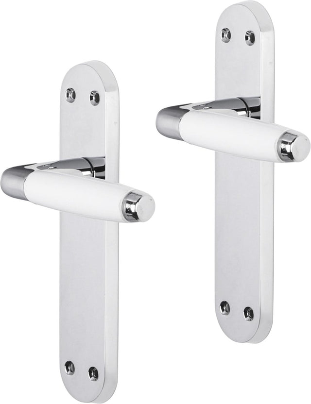 Impresso deurkruk - durban - voor binnen - ovaal deurschild met schroeven - chroom - wit - 2 stuks
