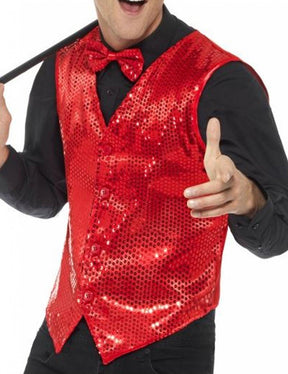 Smiffys - sequin waistcoat kostuum - m - rood m