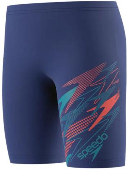 Speedo medley logo jammer jongens - lange zwembroek jongens met v-cut-voering - zwemshort jongens met trekkoord - sportzwembroek kids met vormvaste pasvorm - blauw blauw - 116