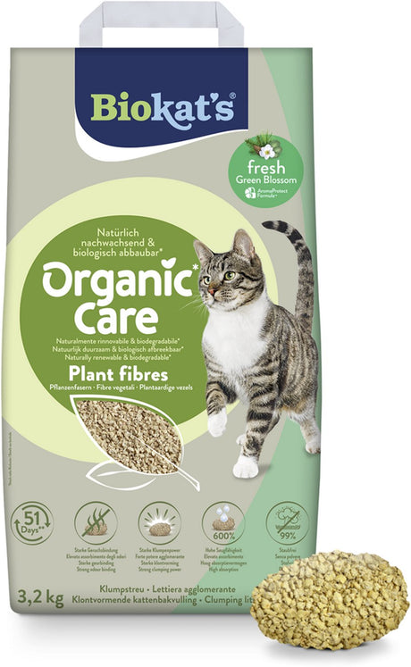 Biokat's organic care plant fibres fresh - 3,2 kg - kattenbakvulling - klontvormend - met geur