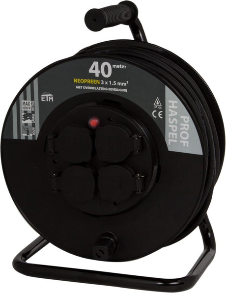 Q-link etm kabelhaspel professioneel - 40 m met 3 x 1.5 mm2 neopreen snoer - zwart