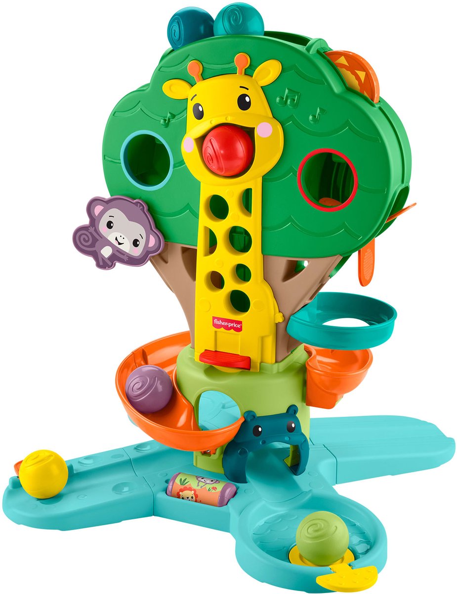 Fisher-price zit en sta jungleboom - muzikaal ballenspel voor baby en peuter met 6 ballen
