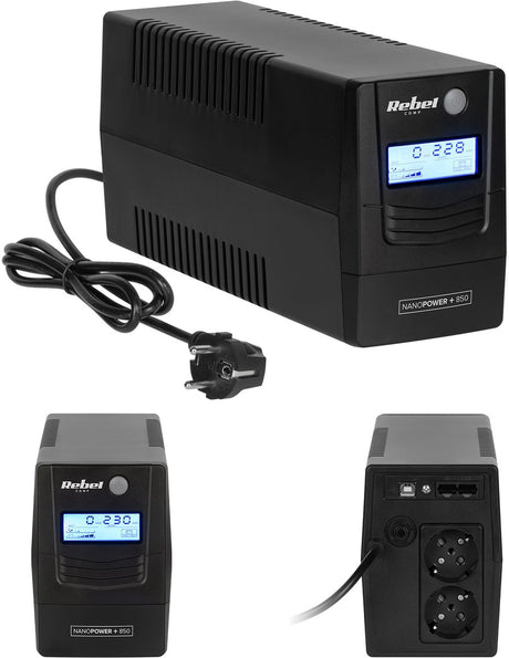 Rebel ups 850va – lcd – noodstroomvoorziening voor pc, router modem – usb – viewpower