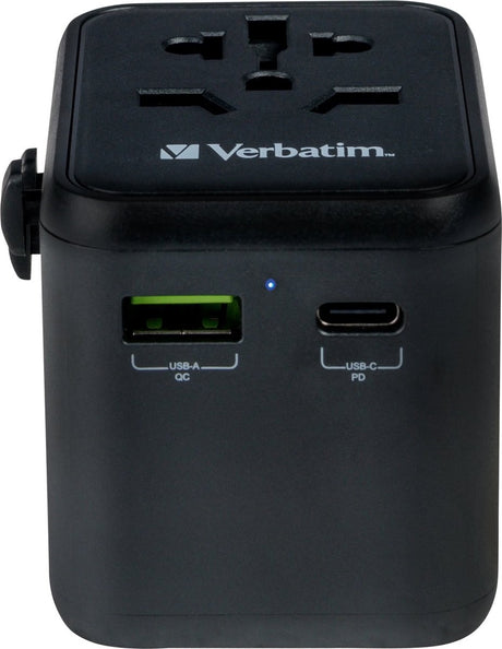 Verbatim universal reiseadapter uta‑02, steckdosenadapter mit usb‑a und usb-c anschluss, reisestecker fur laptop, handy, kamera und co, weltweit einsetzbar, 100-250 v