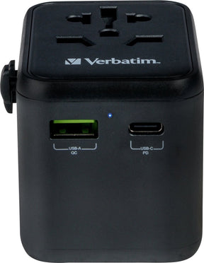 Verbatim universal reiseadapter uta‑02, steckdosenadapter mit usb‑a und usb-c anschluss, reisestecker fur laptop, handy, kamera und co, weltweit einsetzbar, 100-250 v