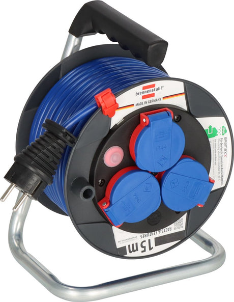 Brennenstuhl garant kompakt ip44 kabelhaspel (15m kabel in blauw, speciale kunststof, kortstondig buitengebruik, made in germany)