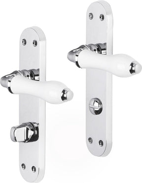 Impresso deurkruk - perth - voor binnen - ovaal deurschild met schroeven en toiletsluiting - chroom - wit - 2 stuks