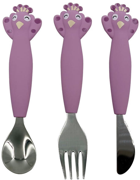 Trixie silicone bestekset 3-pack | mrs. peacock - makkelijk vast te houden - met leuk dieren design